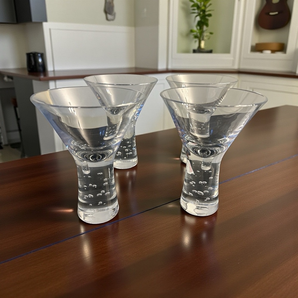 Crate & Barrel Verve Bubble Stem Martini & Glasses  7oz Set 4 Mid-Century Modern